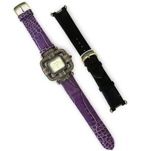 Heidi Daus Art Deco Swarovski Crystal Watch Changeable Black Suede Watch Band